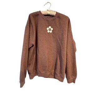 PS / LA California Brown Smiley Flower Graphic Crewneck Sweatshirt Medium